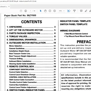 Honda Outboard Motor BF135A BF150A Set-up Installation & Pre-delivery Manual 96ZY600 - PDF DOWNLOAD