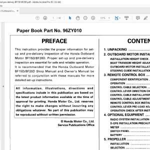 Honda Outboard Motor BF15D BF20D Set-up Installation & Pre-delivery Manual 96ZY010 - PDF DOWNLOAD