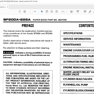 Honda Outboard Motor BF200A BF225A Service Repair Manual 66ZY200 - PDF DOWNLOAD