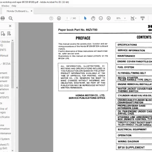 Honda Outboard Motor BF20A BF25A & BF30A LRS Service Repair Manual 66ZV700 - PDF DOWNLOAD