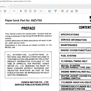 Honda Outboard Motor BF20A BF25A Service Repair Manual 66ZV700 - PDF DOWNLOAD