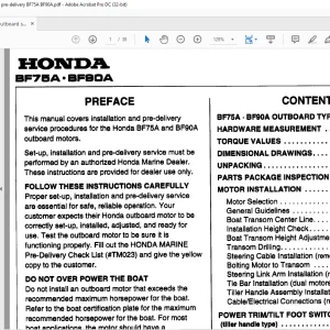 Honda Outboard Motor BF75A BF90A Set-up Installation & Pre-delivery Manual - PDF DOWNLOAD