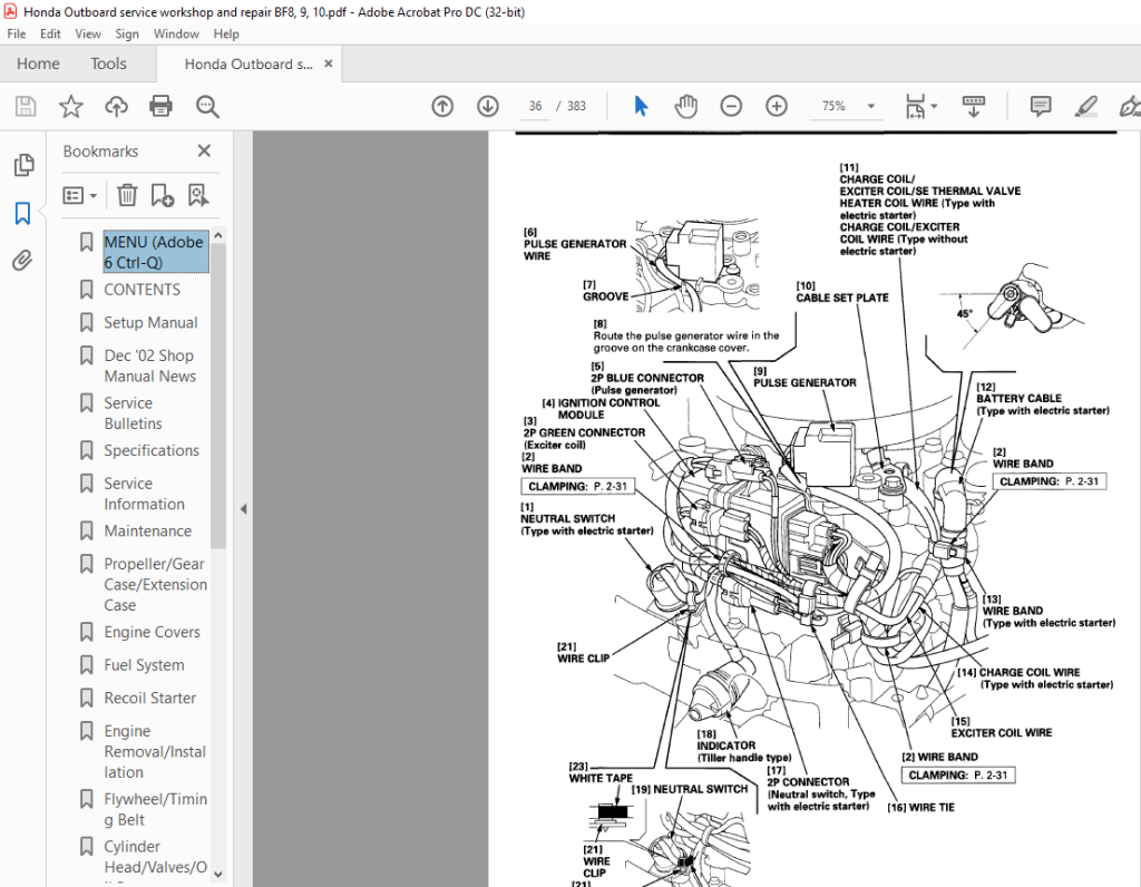 Honda Outboard Motor BF8 BF9.9 B10 Service Repair Manual 66ZW900 - PDF ...