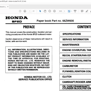 Honda Outboard Motors BF2D Service Repair Manual 66ZW600 - PDF DOWNLOAD