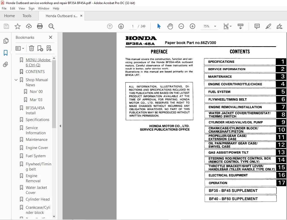 Honda Outboard Motors BF35A BF45A Service Repair Manual 66ZV300 - PDF DOWNLOAD - Image 3