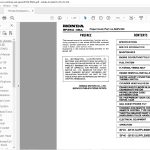 Honda Outboard Motors BF35A BF45A Service Repair Manual 66ZV300 - PDF DOWNLOAD