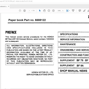 Honda Outboard Motors BF75 & BF100 Service Repair Manual 6688122 - PDF DOWNLOAD