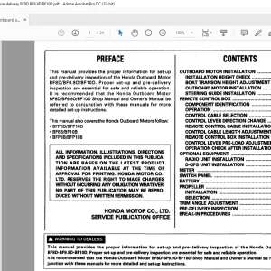 Honda Outboard Motors BF8D BF9.9D BF10D Set-up Installation & Pre-delivery Manual - PDF DOWNLOAD