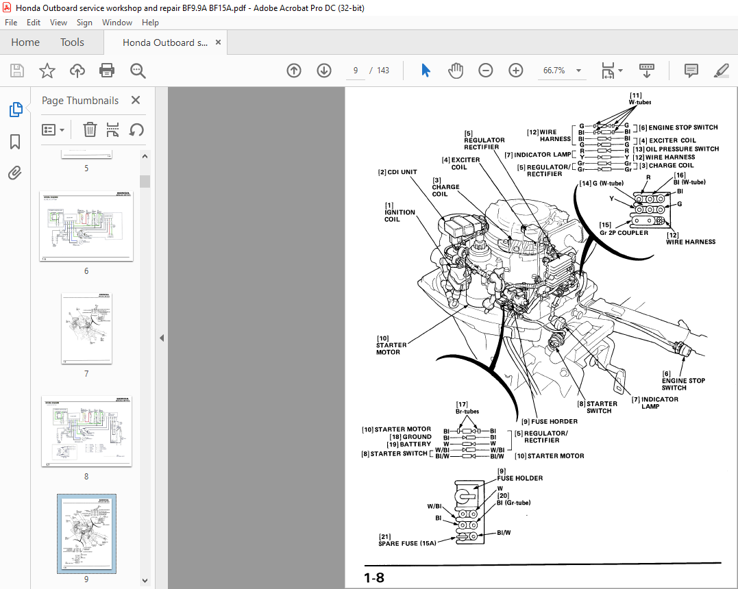 Honda Outboard Motors BF9.9A BF15A Service Repair Manual 66ZV400 - PDF ...
