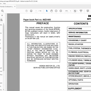 Honda Outboard Motors BF9.9A BF15A Service Repair Manual 66ZV400 - PDF DOWNLOAD
