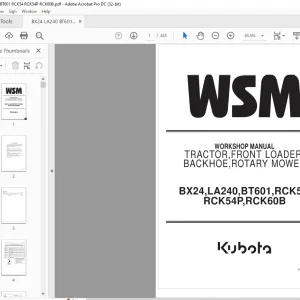 KUBOTA Tractor BX24 Rotary Mower RCK60B-23BX RCK54P-23BX RCK54-23BX Front Loader LA240 & Backhoe BT601 Shop Manual - PDF DOWNLOAD