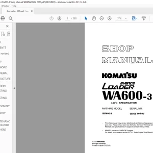 Komatsu Avance Loader WA600-3 Shop Manual SEBMW01401 - PDF DOWNLOAD