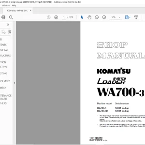 Komatsu Avance Loader WA700-3 Shop Manual SEBM013314 - PDF DOWNLOAD