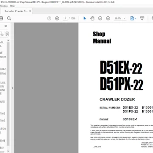 Komatsu D51EX-22 D51PX-22 Crawler Dozer Shop Manual CEBM019111 - PDF DOWNLOAD