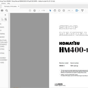 Komatsu HM400-1 Articulated Dump Truck Shop Manual SEBM023020 - PDF DOWNLOAD