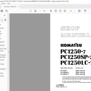 Komatsu PC1250-7 PC1250SP-7 PC1250LC-7 Hydraulic Excavator Shop Manual SEBM027313 - PDF DOWNLOAD