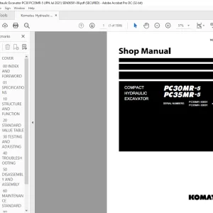 Komatsu PC30MR-5 PC35MR-5 Compact Hydraulic Excavator Shop Manual SEN06591-09 - PDF DOWNLOAD