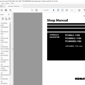 Komatsu PC360LC-11E0 PC360NLC-11E0 PC390HRD-11E0 Hydraulic Excavator Shop Manual UENBM00491 - PDF DOWNLOAD