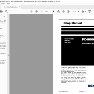 Komatsu PC4000-11 T4 Hydraulic Mining Shovel Shop Manual - PDF DOWNLOAD