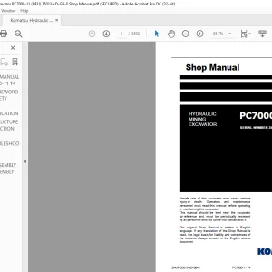 Komatsu PC7000-11 T4 Hydraulic Mining Excavator Shop Manual - PDF DOWNLOAD