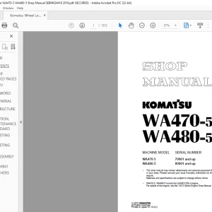 Komatsu WA470-5 WA480-5 Wheel Loader Shop Manual SEBM024416 - PDF DOWNLOAD