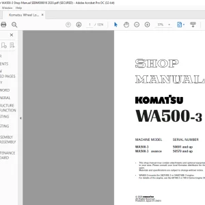 Komatsu WA500-3 Wheel Loader Shop Manual SEBM009016 - PDF DOWNLOAD