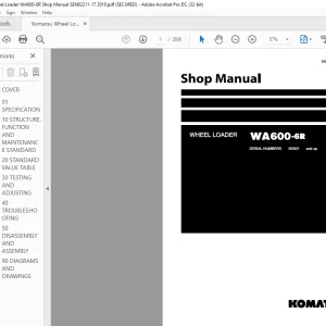 Komatsu WA600-6R Wheel Loader Shop Manual SEN02211-17 - PDF DOWNLOAD