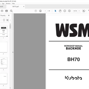 Kubota Backhoe BH70 Workshop Manual - PDF DOWNLOAD