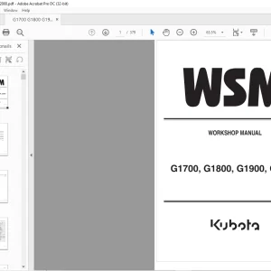 Kubota Garden Tractor G1700 G1800 G1900 G2000 Workshop Manual - PDF DOWNLOAD