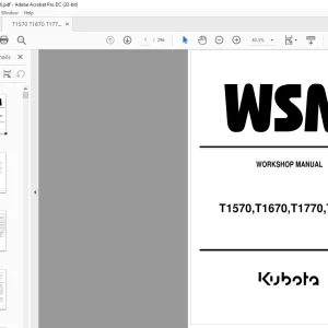 Kubota Lawn Tractor T1570 T1670 T1770 T1870 Workshop Manual - PDF DOWNLOAD