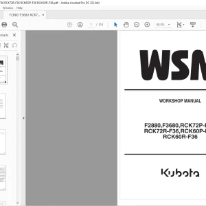 Kubota Rotary Mower F2880 F3680 RC K72 P-F36 RCK72R-F36 RCK60P-F36 RCK60R-F36 Workshop Manual - PDF DOWNLOAD