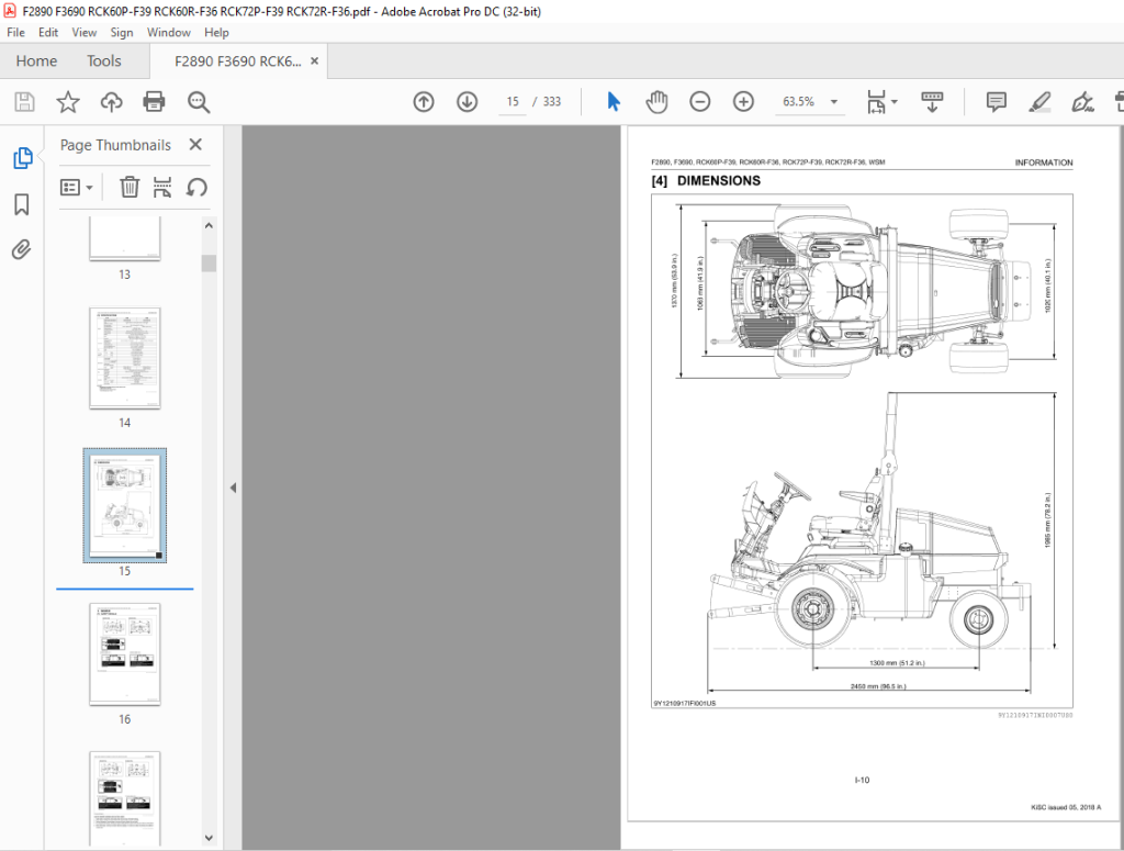 Kubota Rotary Mower F2890 F3690 Rck60p F39 Rck60r F36 Rck72p F39 Rck72r F36 Workshop Manual 6115