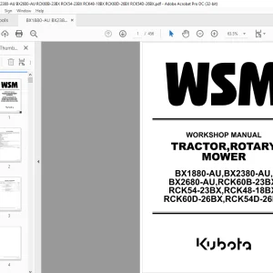 Kubota Tractor BX1880-AU BX2380-AU BX2680-AU Rotary Mower RCK60B-23BX RCK54-23BX RCK48-18BX RCK600-26BX RCK540-26BX Workshop Manual - PDF DOWNLOAD