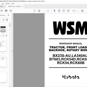 Kubota Tractor BX23S-AU Front Loader LA340AU Backhoe BT603 Rotary Mower RCK54D RCK60D RCK54 RCK608 Workshop Manual - PDF DOWNLOAD
