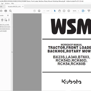 Kubota Tractor BX23S Front Loader LA340 Backhoe BT603 Rotary Mower RCK54D RCK60D RCK54 RCK60B Workshop Manual - PDF DOWNLOAD