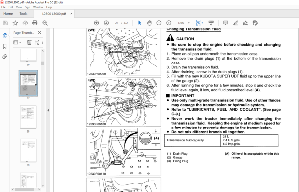 Kubota Tractor L2600 L3000 Workshop Manual - Pdf Download 