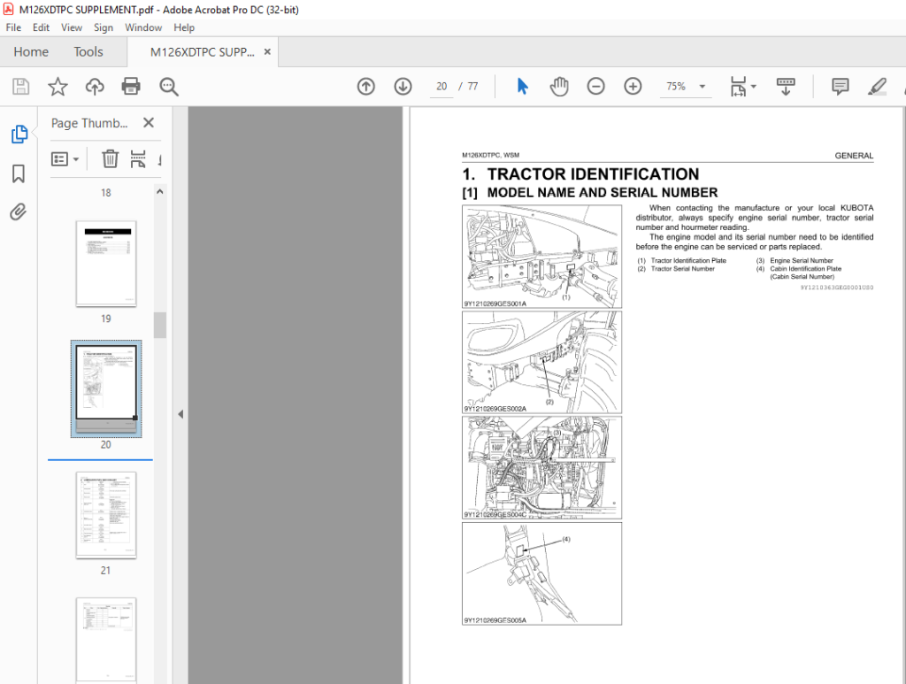 Kubota Tractor M126XDTPC SUPPLEMENT Workshop Manual - PDF DOWNLOAD ...