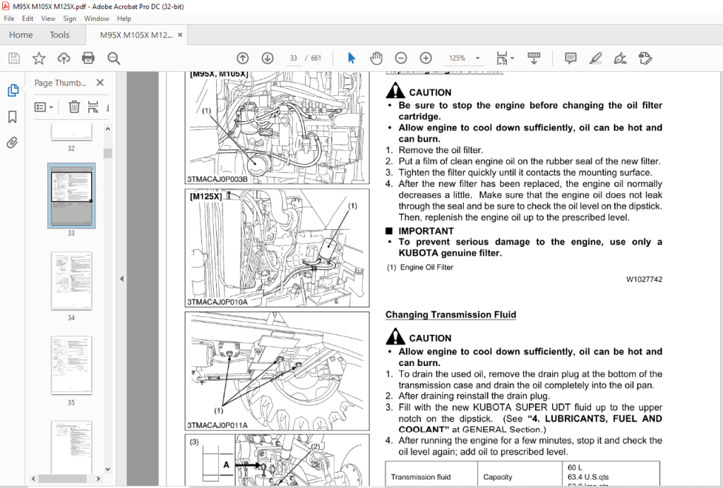 Kubota Tractor M95X M105X M125X Workshop Manual - PDF DOWNLOAD ...