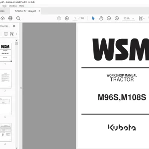 Kubota Tractor M96S M108S Workshop Manual - PDF DOWNLOAD