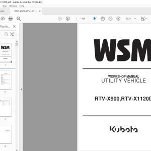 Kubota Utility Vehicle RTV-X900 RTV-X1120D Workshop Manual - PDF DOWNLOAD