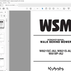 Kubota Walk Behind Mower W821SC-AU W821S-AU W819P-AU Workshop Manual - PDF DOWNLOAD