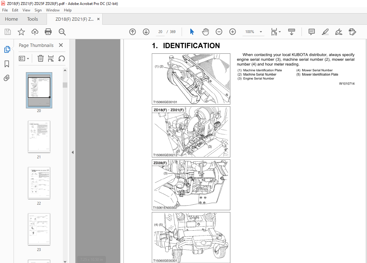 Kubota Zero Turn Mower ZD18(F) ZD21(F) ZD25F ZD28(F) Workshop Manual ...