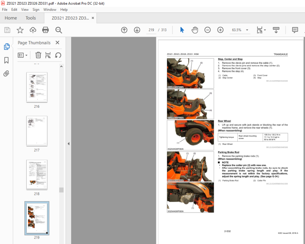 Kubota Zero Turn Mower ZD321 ZD323 ZD326 ZD331 Workshop Manual - PDF ...