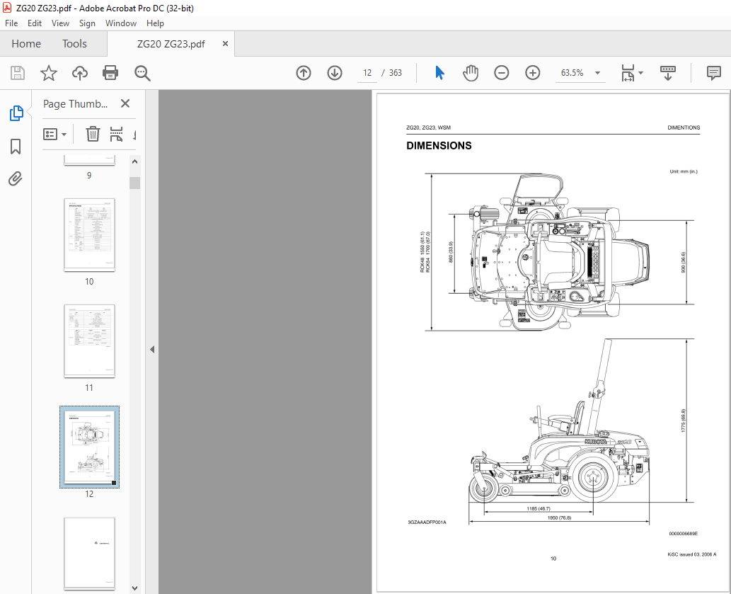 Kubota Zero Turn Mower ZG20 ZG23 Manual PDF DOWNLOAD