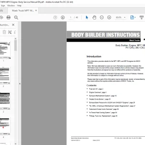 Mack Tuck Body Builder Engine, MP7, MP8, and MP10 PI CHU, AN CXU, GR GU, TD LR, TE MRU Body Service Manual  -  PDF DOWNLOAD