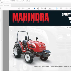 Mahindra Tractor '10' Series 3510 4110 Operator's Manual - PDF DOWNLOAD
