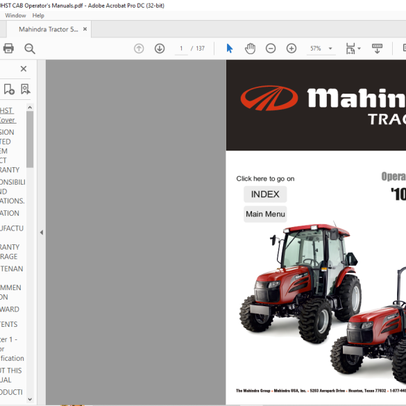 Mahindra Tractor 4540 4550 4wd Tier 4 Operators Manual Pdf Download