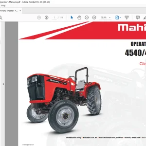 Mahindra Tractor 4540 4550 2WD Tier-4 Operator's Manual - PDF DOWNLOAD