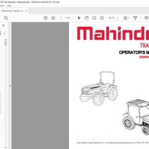 Mahindra Tractor 55B Backhoe For 1640 Operator's Manual  - PDF DOWNLOAD