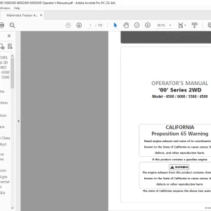 Mahindra Tractor 6500 6000 5500 4500 Series 2WD Operator's Manual  - PDF DOWNLOAD